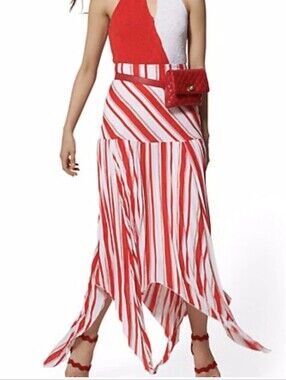 ​NY&Co Red White Striped Pleated Handkerchief Hem Skirt NWT Size 0